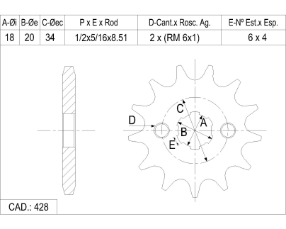PI&Ntilde;ON CATALANO HONDA 125 CG INT 18MM CAD 428 Z 14