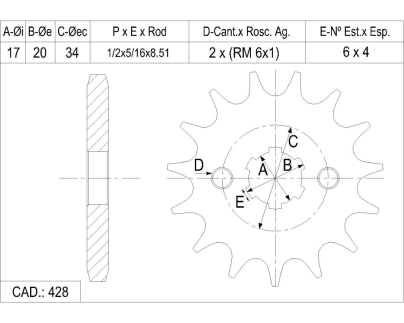 PI&Ntilde;ON CATALANO HONDA 125 CG TODAY CAD 428 Z 14