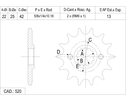 PI&Ntilde;ON CATALANO KAWASAKI 250 NINJA/EX CAD 520 Z 14 