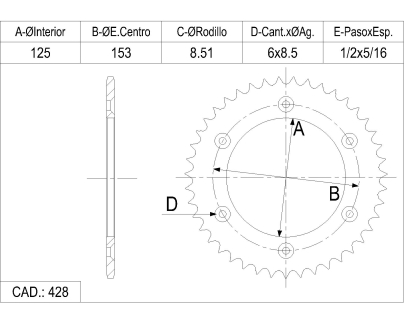 CORONA CATALANO HONDA 125 NXR BROSS CAD 428 Z 50