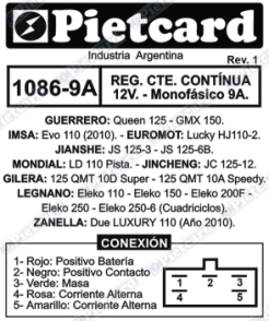 1086-9A Regulador Cte. Contínua 12V. Monofásico 9A