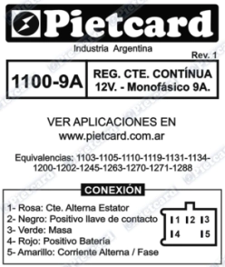 1100-9A Regulador Cte. Contínua 12V. Monofásico 9A