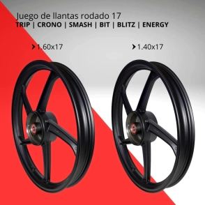 JUEGO DE LLANTAS ALEACION D: 1.60 x 17 T: 1.40 x 17 FRENO TAMBOR NEGRA