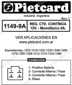 1154 Regulador Cte. Contínua 12V. (Trifásico 20A.c.a. por fase)
