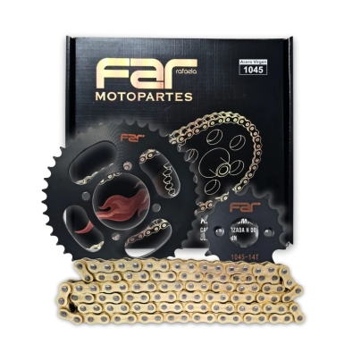 KIT TRANSMISION YBR 43/14 NEGRO CON CADENA DORADA