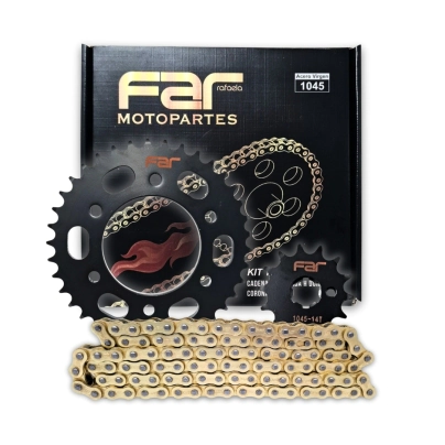 KIT TRANSMISION FZ16 38/14 NEGRO CON CADENA DORADA