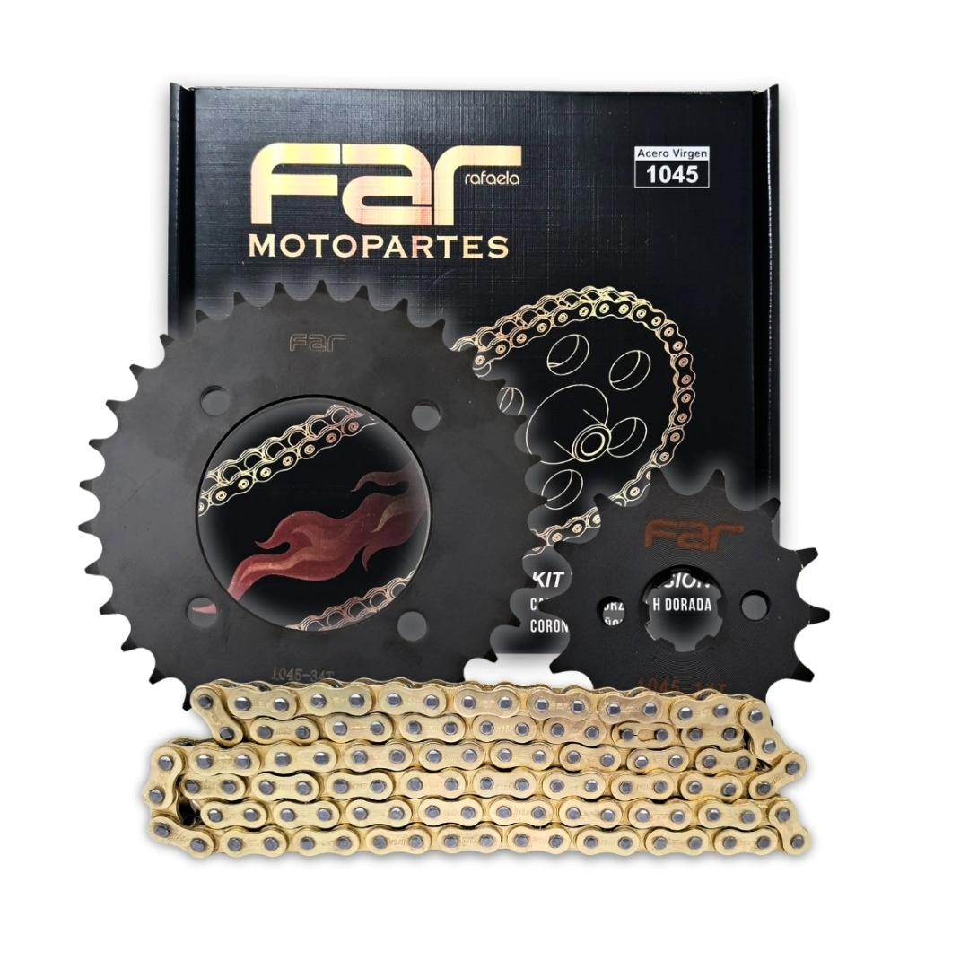 KIT TRANSMISION BIZ 125CC 34/14 428H-110 NEGRO CON CADENA DORADA